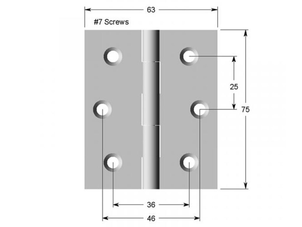75 x 63 x 2.5mm Fixed Pin Brass Hinges Interior Effects